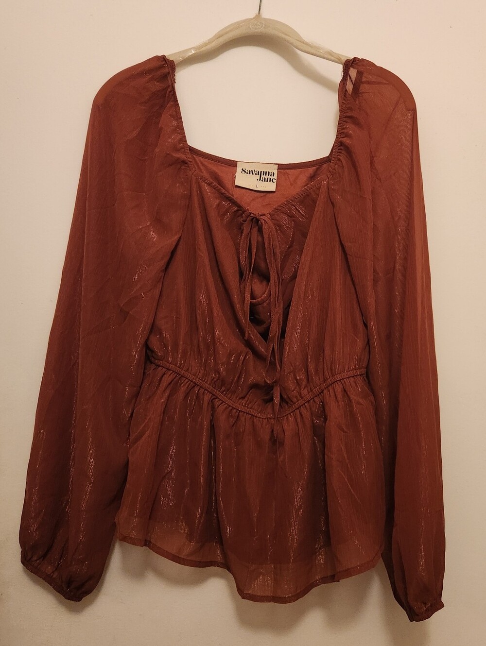 Savanna Jane Rust Brown Square Neck Peplum Blouse
